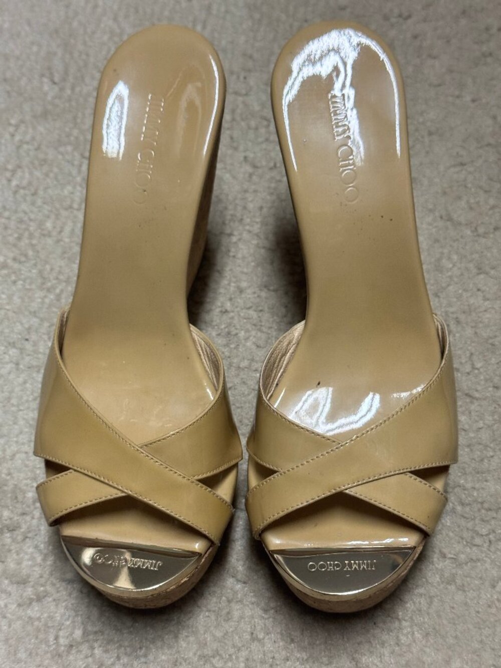 Jimmy Choo Perfume beige/nude Patent Leather Wedged Sandals - Size 36.5